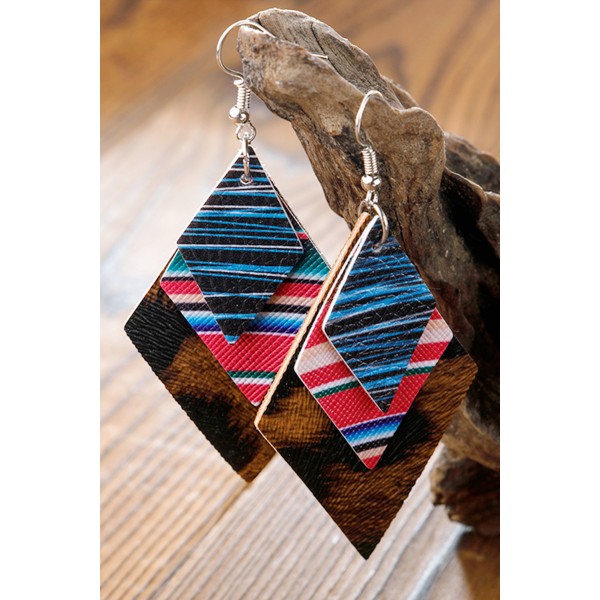 Three-Layered Faux Leather Printed Earrings