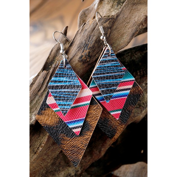 Three-Layered Faux Leather Printed Earrings