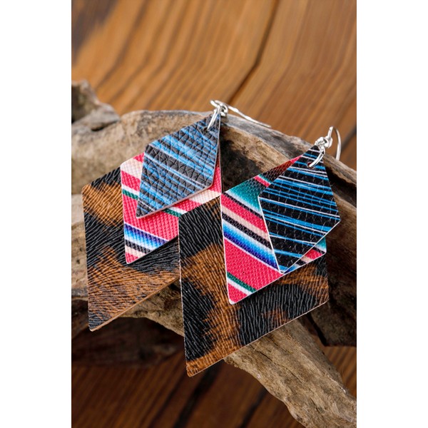 Three-Layered Faux Leather Printed Earrings