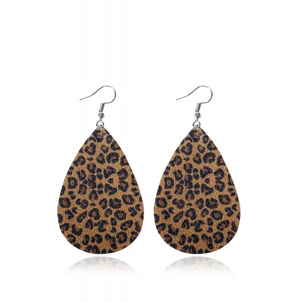 Leather Waterdrop Leopard Pattern Earrings