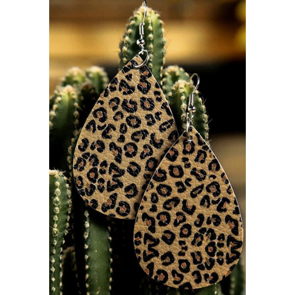 Leather Waterdrop Leopard Pattern Earrings