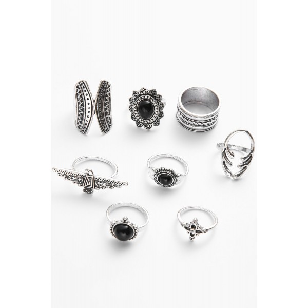 8pcs Boho Round Alloy with Diamond Rings