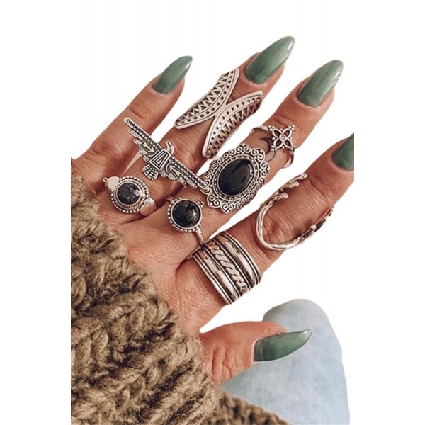 8pcs Boho Round Alloy with Diamond Rings