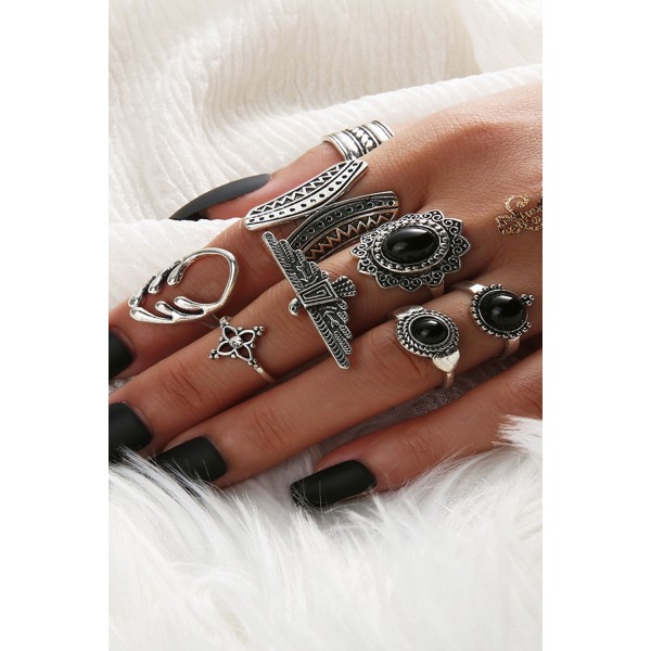 8pcs Boho Round Alloy with Diamond Rings