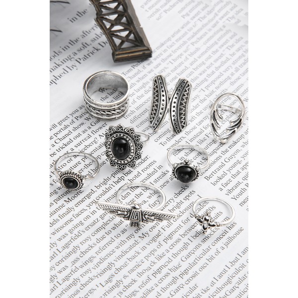 8pcs Boho Round Alloy with Diamond Rings
