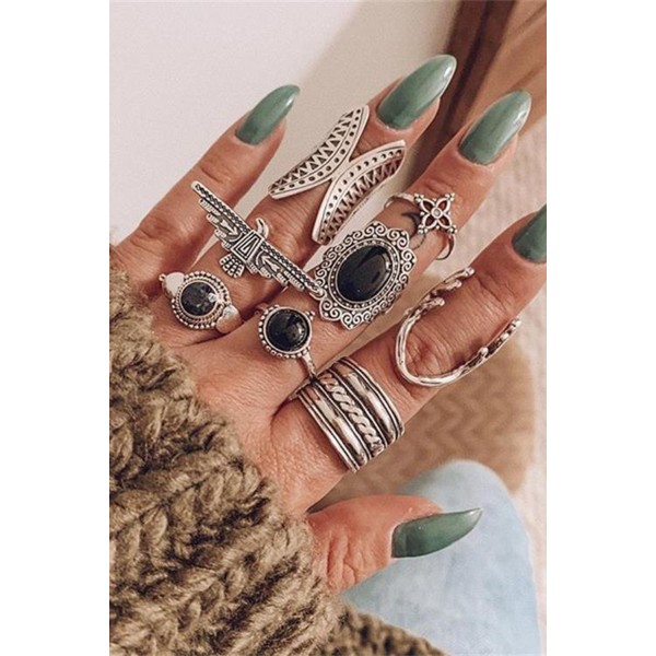 8pcs Boho Round Alloy with Diamond Rings