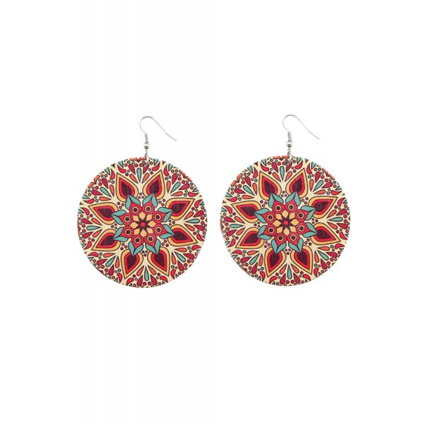 Red Vintage Geometric Mandala Paisley Earrings