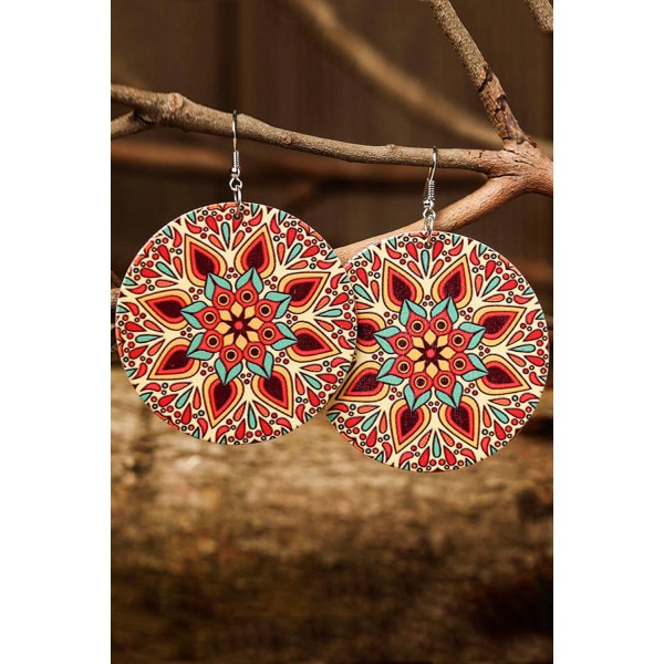 Red Vintage Geometric Mandala Paisley Earrings