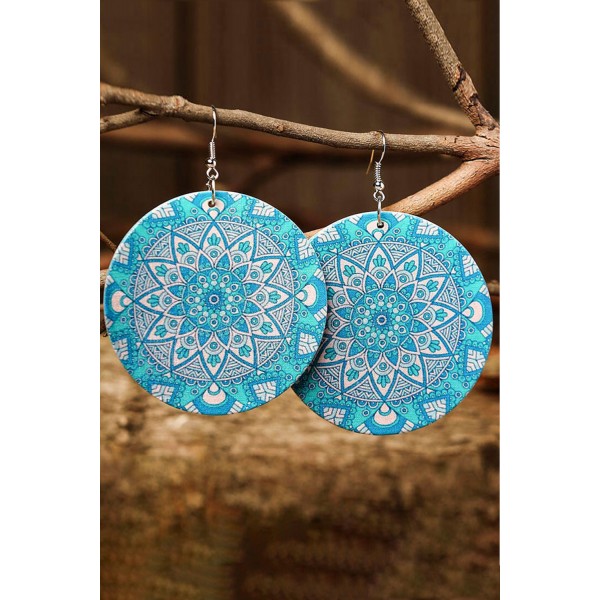 Light Blue Vintage Geometric Mandala Paisley Earrings