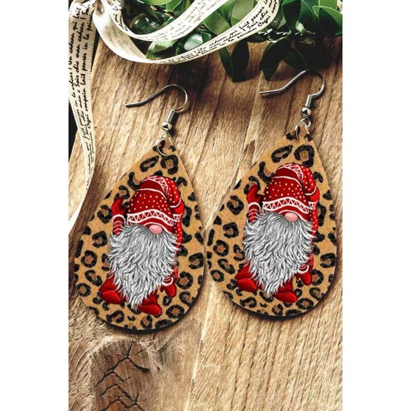 Christmas Gnome Leopard Water Drop Earrings