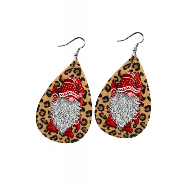 Christmas Gnome Leopard Water Drop Earrings