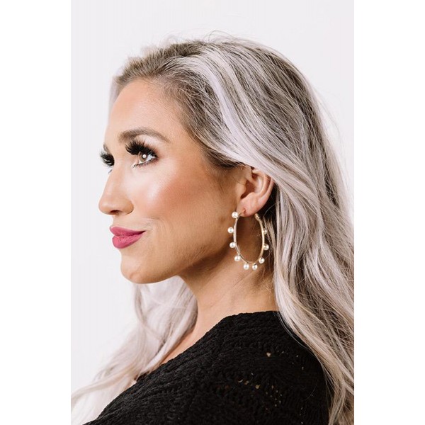Sweet Faux Pearl Hoop Earrings