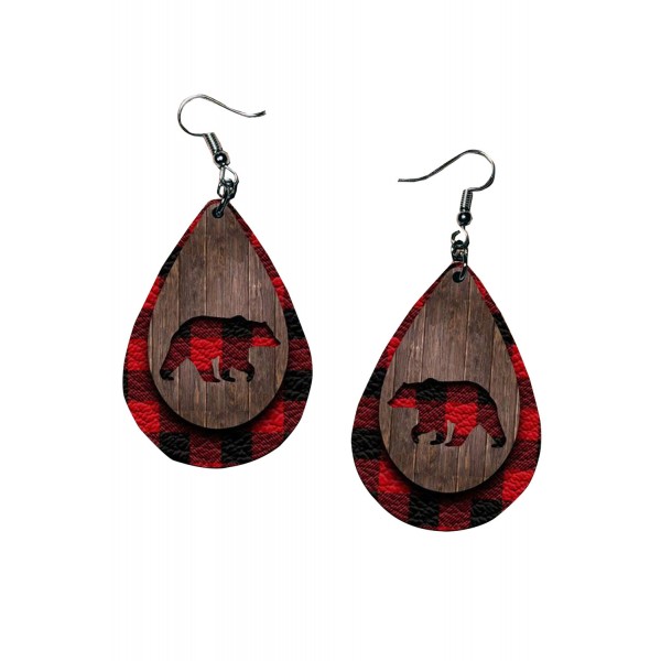 Red Plaid Bear Double Layer Earrings