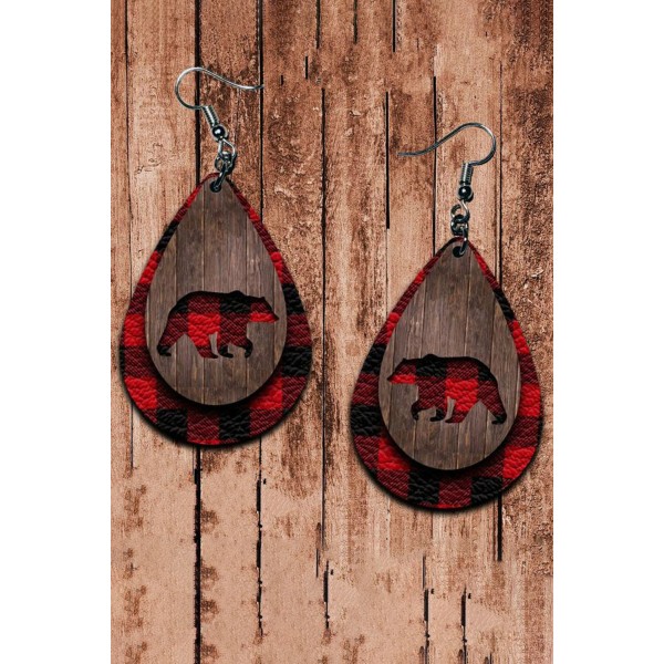 Red Plaid Bear Double Layer Earrings