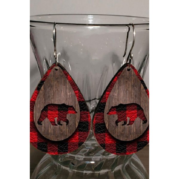 Red Plaid Bear Double Layer Earrings