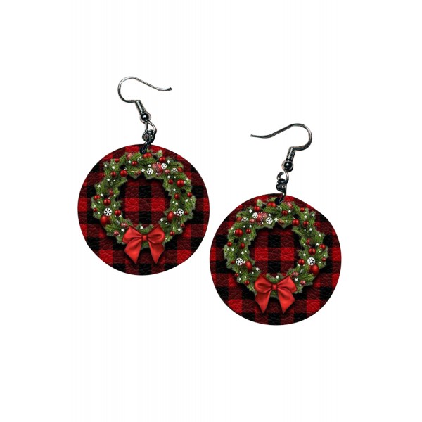 Christmas Wreath Plaid  Earrings