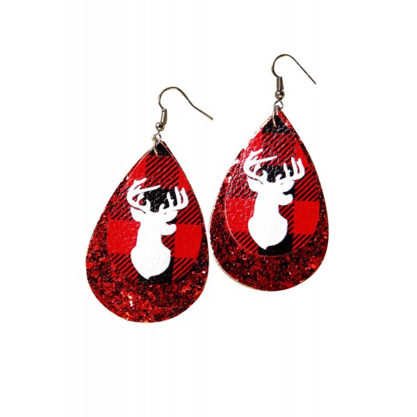 Red Christmas Elk Sequined Pendant Earrings