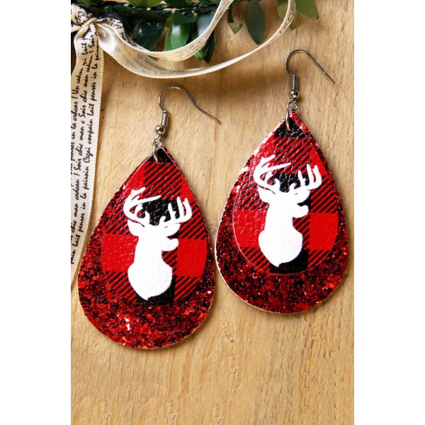 Red Christmas Elk Sequined Pendant Earrings