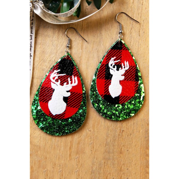 Green Christmas Elk Sequined Pendant Earrings