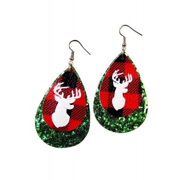 Green Christmas Elk Sequined Pendant Earrings