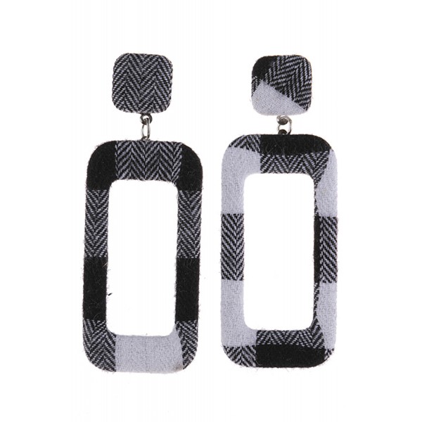 Black Plaid Rectangle Earrings