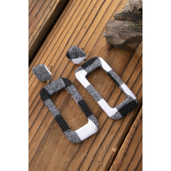 Black Plaid Rectangle Earrings