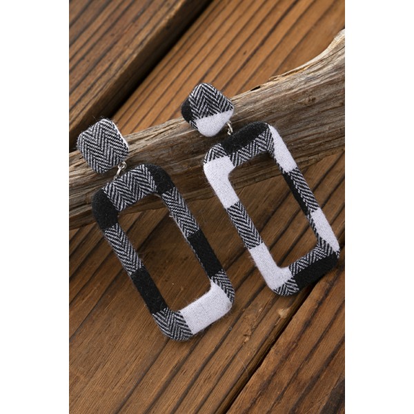 Black Plaid Rectangle Earrings