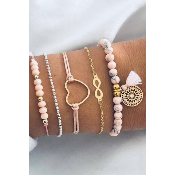 Pink Marble Love Forever Dream Catcher Bracelet Set