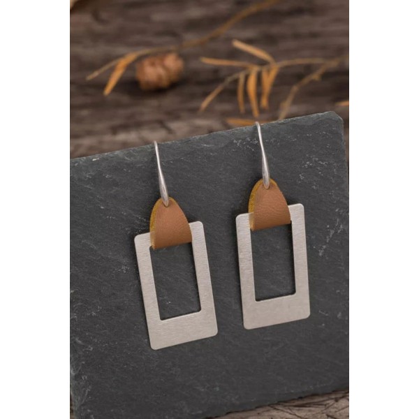 Leather Accent Rectangular Geometric Earrings