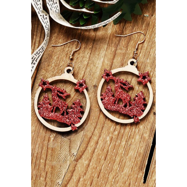 Red Christmas Tree Reindeer Star Sequined Wooded Earrings