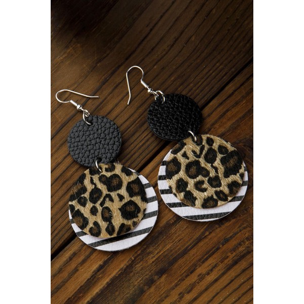 Vintage Leopard Striped Dual-Layered Leather Earrings