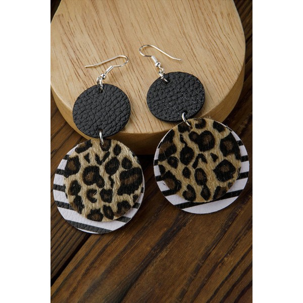 Vintage Leopard Striped Dual-Layered Leather Earrings