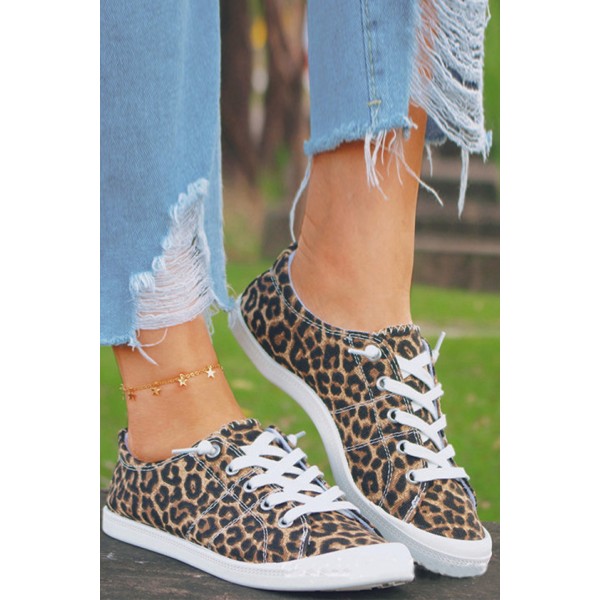 Leopard Lace up Canvas Shoes