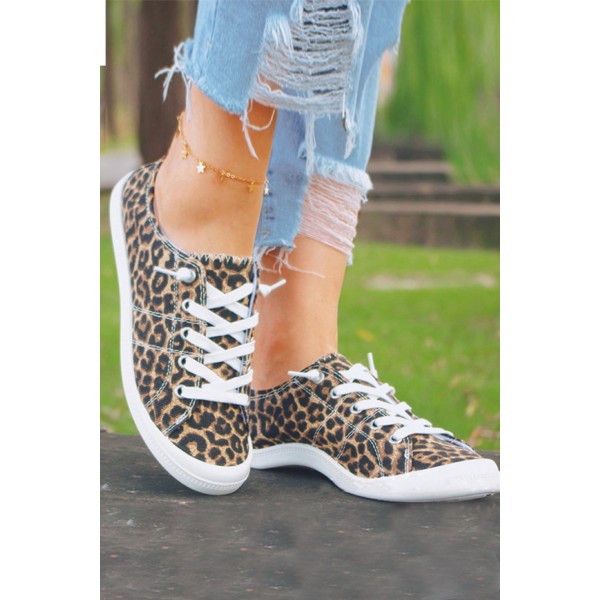 Leopard Lace up Canvas Shoes