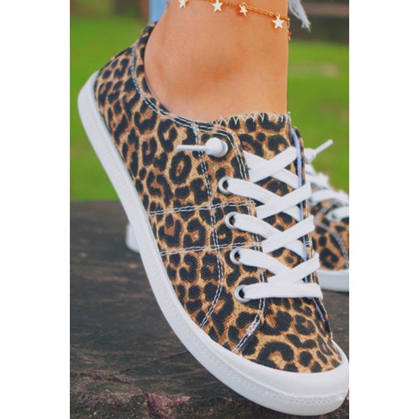 Leopard Lace up Canvas Shoes