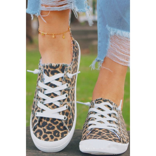 Leopard Lace up Canvas Shoes