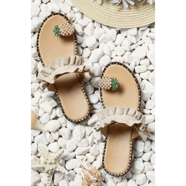 Beige Pineapple Pattern Toe Ring Casual Sandals
