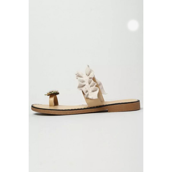 Beige Pineapple Pattern Toe Ring Casual Sandals