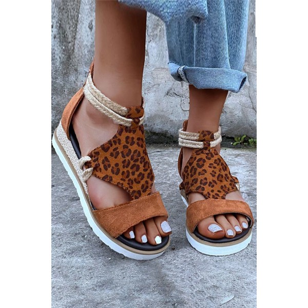 Roman Leopard Open Toe Wedge Heel Sandals