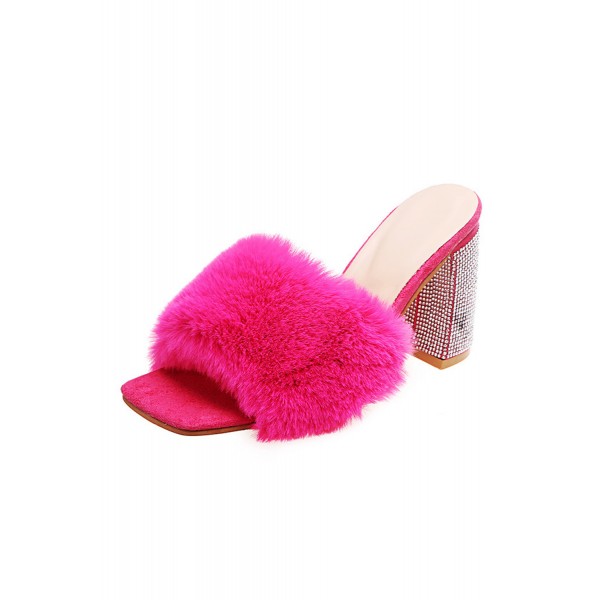 Open Toe Rhinestone High Heel Plush Sandals
