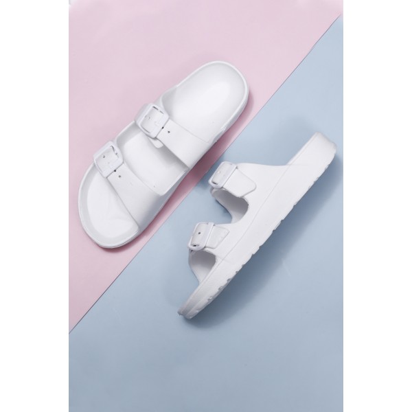 White Two Straps Buckled Sandals