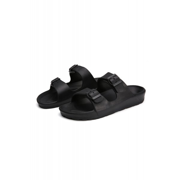 Black Two Straps Buckled Sandals