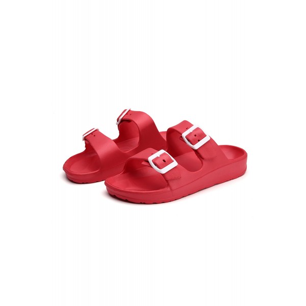 Red Two Straps Buckled Sandals