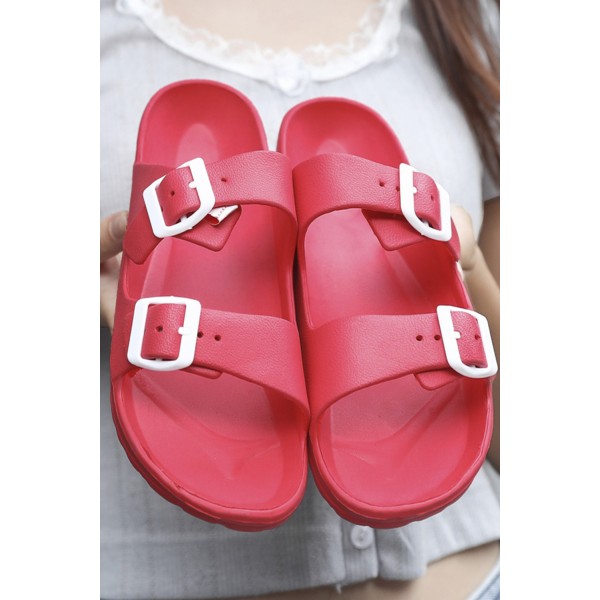 Red Two Straps Buckled Sandals