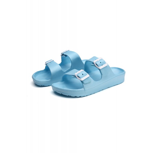 Blue Two Straps Buckled Sandals