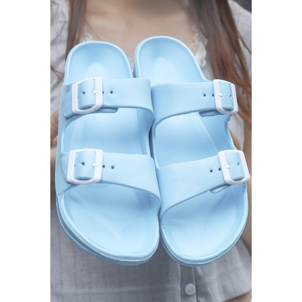 Blue Two Straps Buckled Sandals