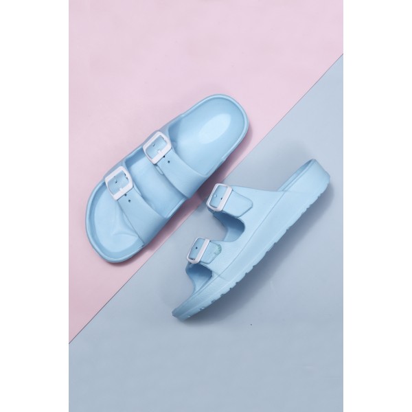 Blue Two Straps Buckled Sandals
