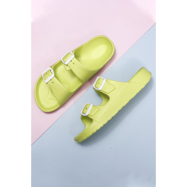 Green Two Straps Buckled Sandals