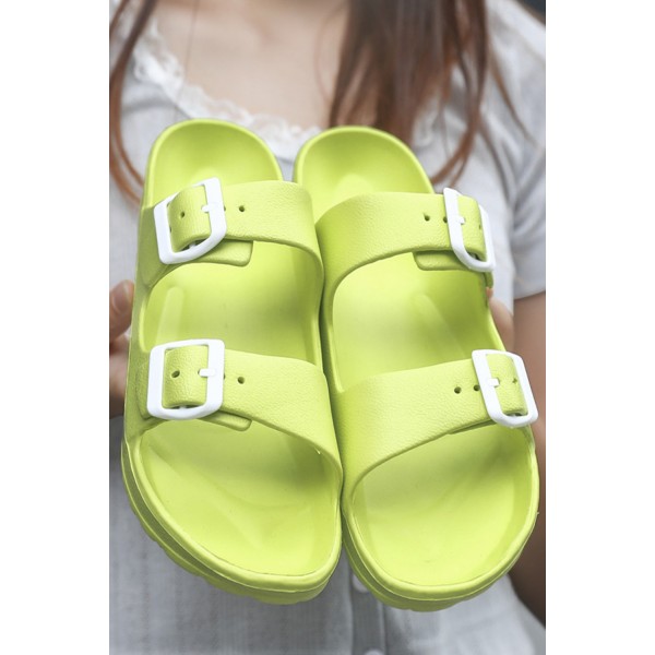 Green Two Straps Buckled Sandals