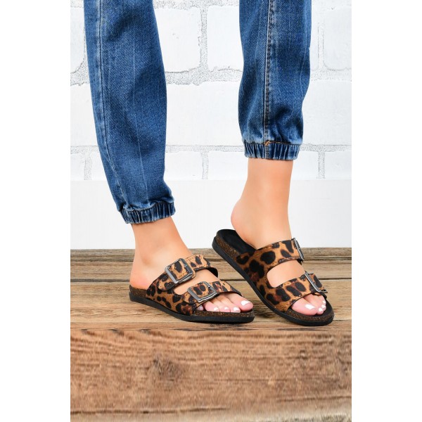 Double Buckled Cork Slide Sandals